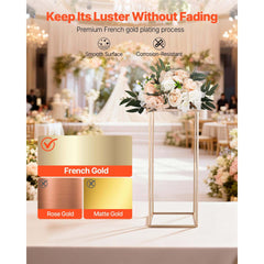 Wedding Flower Stand, 10PCS 60cm Column Flower Stand, Floral Stands with Metal Laminate, Gold Rectangular Floral Display Rack for Wedding, Party, Birthday, Home, Gold Centerpiece Stands