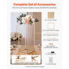 Wedding Flower Stand, 10PCS 60cm Column Flower Stand, Floral Stands with Metal Laminate, Gold Rectangular Floral Display Rack for Wedding, Party, Birthday, Home, Gold Centerpiece Stands