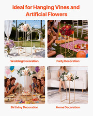 Wedding Flower Stand, 10PCS 60cm Column Flower Stand, Floral Stands with Metal Laminate, Gold Rectangular Floral Display Rack for Wedding, Party, Birthday, Home, Gold Centerpiece Stands