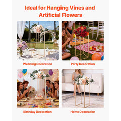 Wedding Flower Stand, 10PCS 60cm Column Flower Stand, Floral Stands with Metal Laminate, Gold Rectangular Floral Display Rack for Wedding, Party, Birthday, Home, Gold Centerpiece Stands