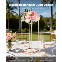 Wedding Flower Stand, 10PCS 60cm Column Flower Stand, Floral Stands with Hidden Screw, Rectangular Cubic Floral Display Rack for Wedding, Party, Birthday, Home, Gold Centerpiece Stands