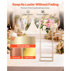 Wedding Flower Stand, 10PCS 60cm Column Flower Stand, Floral Stands with Hidden Screw, Rectangular Cubic Floral Display Rack for Wedding, Party, Birthday, Home, Gold Centerpiece Stands