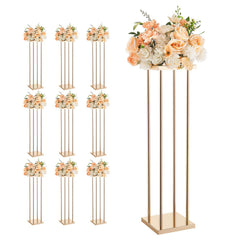 Wedding Flower Stand, 10PCS 80cm Column Flower Stand, Floral Stands with Metal Laminate, Cylindrical Cubic Floral Display Rack for Wedding, Party, Birthday, Home, Gold Centerpiece Stands
