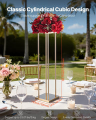 Wedding Flower Stand, 10PCS 80cm Column Flower Stand, Floral Stands with Metal Laminate, Cylindrical Cubic Floral Display Rack for Wedding, Party, Birthday, Home, Gold Centerpiece Stands