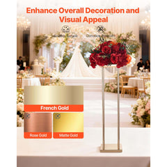 Wedding Flower Stand, 10PCS 80cm Column Flower Stand, Floral Stands with Metal Laminate, Cylindrical Cubic Floral Display Rack for Wedding, Party, Birthday, Home, Gold Centerpiece Stands