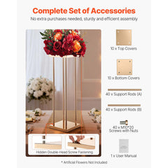 Wedding Flower Stand, 10PCS 80cm Column Flower Stand, Floral Stands with Metal Laminate, Cylindrical Cubic Floral Display Rack for Wedding, Party, Birthday, Home, Gold Centerpiece Stands
