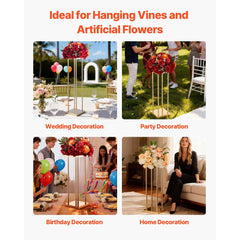 Wedding Flower Stand, 10PCS 80cm Column Flower Stand, Floral Stands with Metal Laminate, Cylindrical Cubic Floral Display Rack for Wedding, Party, Birthday, Home, Gold Centerpiece Stands