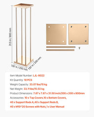 Wedding Flower Stand, 10PCS 80cm Column Flower Stand, Floral Stands with Metal Laminate, Cylindrical Cubic Floral Display Rack for Wedding, Party, Birthday, Home, Gold Centerpiece Stands