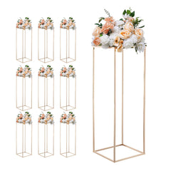 Wedding Flower Stand, 10PCS 80cm Column Flower Stand, Floral Stands with Metal Laminate, Gold Rectangular Floral Display Rack for Wedding, Party, Birthday, Home, Gold Centerpiece Stands