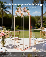 Wedding Flower Stand, 10PCS 80cm Column Flower Stand, Floral Stands with Metal Laminate, Gold Rectangular Floral Display Rack for Wedding, Party, Birthday, Home, Gold Centerpiece Stands