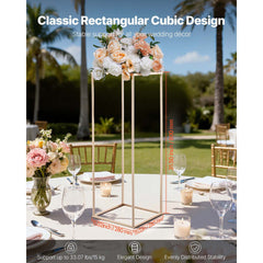 Wedding Flower Stand, 10PCS 80cm Column Flower Stand, Floral Stands with Metal Laminate, Gold Rectangular Floral Display Rack for Wedding, Party, Birthday, Home, Gold Centerpiece Stands