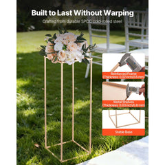 Wedding Flower Stand, 10PCS 80cm Column Flower Stand, Floral Stands with Metal Laminate, Gold Rectangular Floral Display Rack for Wedding, Party, Birthday, Home, Gold Centerpiece Stands