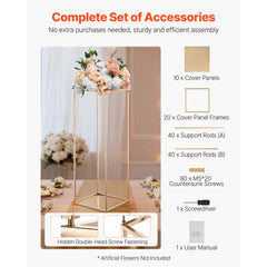 Wedding Flower Stand, 10PCS 80cm Column Flower Stand, Floral Stands with Metal Laminate, Gold Rectangular Floral Display Rack for Wedding, Party, Birthday, Home, Gold Centerpiece Stands