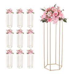 Wedding Flower Stand, 10PCS 80cm Column Flower Stand, Floral Stands with Acrylic Laminate, Hexagonal Cubic Floral Display Rack for Wedding, Party, Birthday, Home, Gold Centerpiece Stands