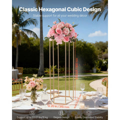 Wedding Flower Stand, 10PCS 80cm Column Flower Stand, Floral Stands with Acrylic Laminate, Hexagonal Cubic Floral Display Rack for Wedding, Party, Birthday, Home, Gold Centerpiece Stands