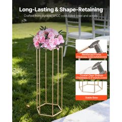 Wedding Flower Stand, 10PCS 80cm Column Flower Stand, Floral Stands with Acrylic Laminate, Hexagonal Cubic Floral Display Rack for Wedding, Party, Birthday, Home, Gold Centerpiece Stands