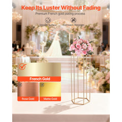Wedding Flower Stand, 10PCS 80cm Column Flower Stand, Floral Stands with Acrylic Laminate, Hexagonal Cubic Floral Display Rack for Wedding, Party, Birthday, Home, Gold Centerpiece Stands