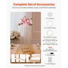 Wedding Flower Stand, 10PCS 80cm Column Flower Stand, Floral Stands with Acrylic Laminate, Hexagonal Cubic Floral Display Rack for Wedding, Party, Birthday, Home, Gold Centerpiece Stands