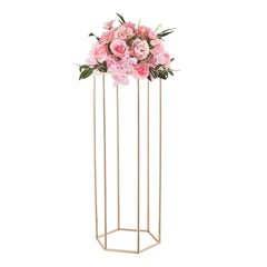 Wedding Flower Stand, 10PCS 80cm Column Flower Stand, Floral Stands with Acrylic Laminate, Hexagonal Cubic Floral Display Rack for Wedding, Party, Birthday, Home, Gold Centerpiece Stands