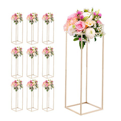Wedding Flower Stand, 10PCS 80cm Column Flower Stand, Floral Stands with Hidden Screw, Rectangular Cubic Floral Display Rack for Wedding, Party, Birthday, Home, Gold Centerpiece Stands