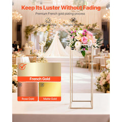 Wedding Flower Stand, 10PCS 80cm Column Flower Stand, Floral Stands with Hidden Screw, Rectangular Cubic Floral Display Rack for Wedding, Party, Birthday, Home, Gold Centerpiece Stands