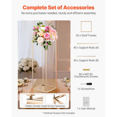 Wedding Flower Stand, 10PCS 80cm Column Flower Stand, Floral Stands with Hidden Screw, Rectangular Cubic Floral Display Rack for Wedding, Party, Birthday, Home, Gold Centerpiece Stands
