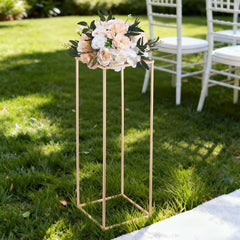 Wedding Flower Stand, 10PCS 80cm Column Flower Stand, Floral Stands with Hidden Screw, Rectangular Cubic Floral Display Rack for Wedding, Party, Birthday, Home, Gold Centerpiece Stands