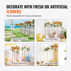 2PCS 31.5inch/80cm High Wedding Flower Stand, With Acrylic Laminate,Metal Vase Column Geometric Centerpiece Stands, Gold Rectangular Floral Display Rack for Events Reception, Party Decoration