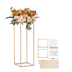 2PCS 31.5inch/80cm High Wedding Flower Stand, With Acrylic Laminate,Metal Vase Column Geometric Centerpiece Stands, Gold Rectangular Floral Display Rack for Events Reception, Party Decoration