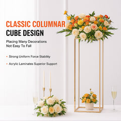 2PCS 31.5inch/80cm High Wedding Flower Stand, With Acrylic Laminate,Metal Vase Column Geometric Centerpiece Stands, Gold Rectangular Floral Display Rack for Events Reception, Party Decoration