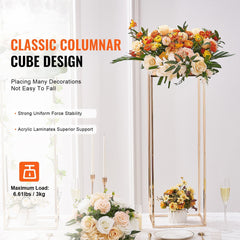 10PCS 31.5inch/80cm High Wedding Flower Stand, With Acrylic Laminate,Metal Vase Column Geometric Centerpiece Stands, Gold Rectangular Floral Display Rack for Events Reception, Party Decoration