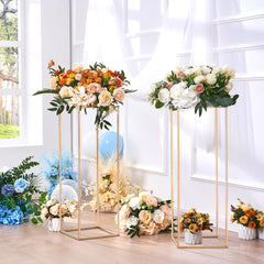 10PCS 31.5inch/80cm High Wedding Flower Stand, With Acrylic Laminate,Metal Vase Column Geometric Centerpiece Stands, Gold Rectangular Floral Display Rack for Events Reception, Party Decoration