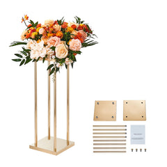4PCS Gold Metal Column Wedding Flower Stand, 23.6inch /60cm High With Metal Laminate, Vase Geometric Centerpiece Stands, Cylindrical Floral Display Rack for Events Reception, Party Road Leads