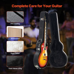 Electric Guitar Hard Case, 1050 mm Gourd-Shaped Guitar Hard Case, With Lock Latch Key Handle, PVC Padding Soft Lining Water-Resistant Hard Shell Guitar Cases, for 990 mm LES Paul Guitars, Black