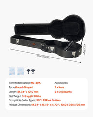 Electric Guitar Hard Case, 1050 mm Gourd-Shaped Guitar Hard Case, With Lock Latch Key Handle, PVC Padding Soft Lining Water-Resistant Hard Shell Guitar Cases, for 990 mm LES Paul Guitars, Black