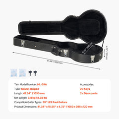 Electric Guitar Hard Case, 1050 mm Gourd-Shaped Guitar Hard Case, With Lock Latch Key Handle, PVC Padding Soft Lining Water-Resistant Hard Shell Guitar Cases, for 990 mm LES Paul Guitars, Black