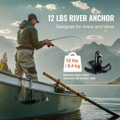 River Anchor, 12 LBS Boat Anchor Cast Iron Black Vinyl-Coated with Shackle, Marine Grade Mushroom Anchor for Boats Up To 10 ft, Impressive Holding Power in River and Mud Bottom Lakes