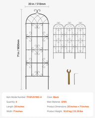 4 Packs Metal Garden Trellis for Climbing Plant Support 71x20 in Rustproof