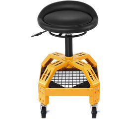 Rolling Garage Stool, 300LBS Capacity, Adjustable Height from 24 in to 28.7 in, Mechanic Seat with 360-degree Swivel Wheels and Tool Tray, for Workshop, Auto Repair Shop, Yellow