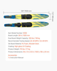 150 cm Water Skis Combo Adults Water Skis with X-7 Adjustable Bindings