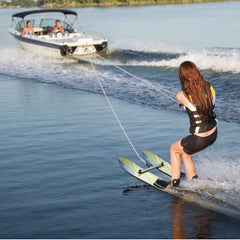Water Skis 116.8 cm / 46 inch, Water Ski Trainers with X-7 Adjustable Bindings, Double-Handle Rope & Removable Stabilizing Bar, Training Waterskis Combo for Youth Up to 136 kg