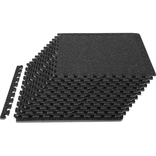 12 PCS 14 mm Thick Gym Floor Mats, 24" x 24" EVA Foam & Rubber Top Interlocking Workout Floor Mats with 4.5 m² Coverage, Waterproof Exercise Puzzle Flooring for Gym, Home, Garage, Basemen