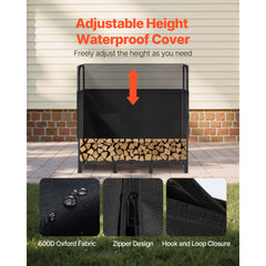 Firewood Rack with Waterproof Cover, 1.22m Outdoor Firewood Holder, 1/4 Cord Storage Metal Log Holder, 400lb Max Weight Capacity, Top Covered, Powder-Coated Wood Storage Rack for Fireplace Deck
