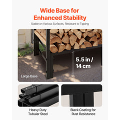Firewood Rack with Waterproof Cover, 1.22m Outdoor Firewood Holder, 1/4 Cord Storage Metal Log Holder, 400lb Max Weight Capacity, Full Covered, Powder-Coated Wood Storage Rack for Fireplace Deck