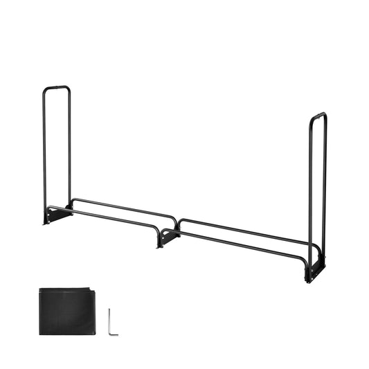 Firewood Rack with Waterproof Cover, 2.57m Outdoor Firewood Holder, 1/2 Cord Storage Metal Log Holder, 299kg Max Weight Capacity, Top Covered, Powder-Coated Wood Storage Rack for Fireplace Deck