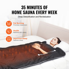 Sauna Blanket for Detoxification, Portable Far Infrared Sauna for Home, Oxford Sauna Bag w/ Arm Holes & Carbon Fiber Heating, 1-6 Level Adjustable Temp35-80°C, 5-60 Minutes Timer, 1900x900mm