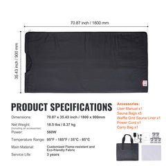 Sauna Blanket for Detoxification, Portable Far Infrared Sauna for Home Relaxation, 1-6 Level Adjustable Temprature Rannge 35-85°C, 1-60 Minutes Timer,1800x800mm