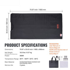 Sauna Blanket for Detoxification, Portable Far Infrared Sauna for Home Relaxation, 1-6 Level Adjustable Temprature Rannge 35-85°C, 1-60 Minutes Timer,1800x800mm