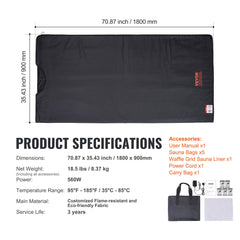 Sauna Blanket for Detoxification, Portable Far Infrared Sauna for Home Relaxation, 1-6 Level Adjustable Temprature Rannge 35-85°C, 1-60 Minutes Timer,1800x800mm