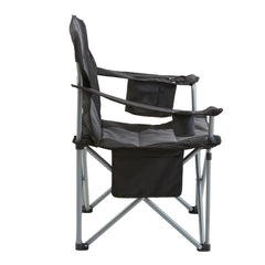 Camping Folding Chair for Adults, Portable Heavy Duty Outdoor Quad Lumbar Back Padded Arm Chairs with Side Pockets, Cup Holder and Cooler Bag for Beach, Lawn, Picnic, Fishing, Backpacking, Black